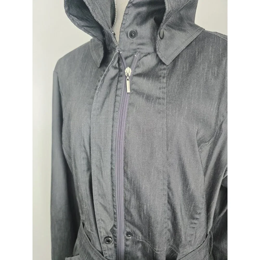 Samuel Dong Gray Metallic Taffeta Collared Bubble Hem Zip Trench Jacket Coat XL - Picture 11 of 14